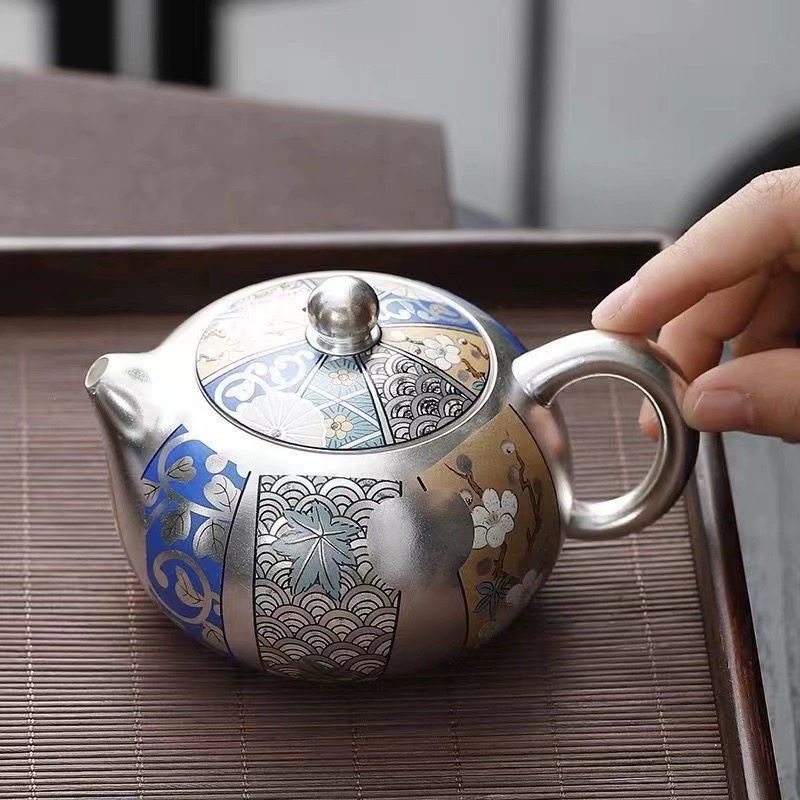 何赋森老师手作999银家用百花西施壶功夫茶具鎏银D368