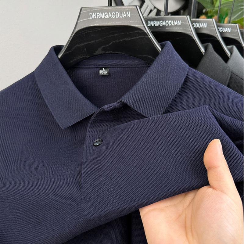 【纯棉】100%全棉男士长袖polo衫纯色百搭商务休闲衬衣翻领宽松