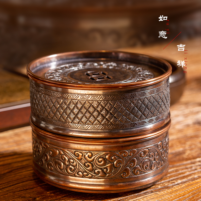 茶盘纯手工茶盘手工锤制镌刻紫铜茶盘壶承全铜圆形干泡台