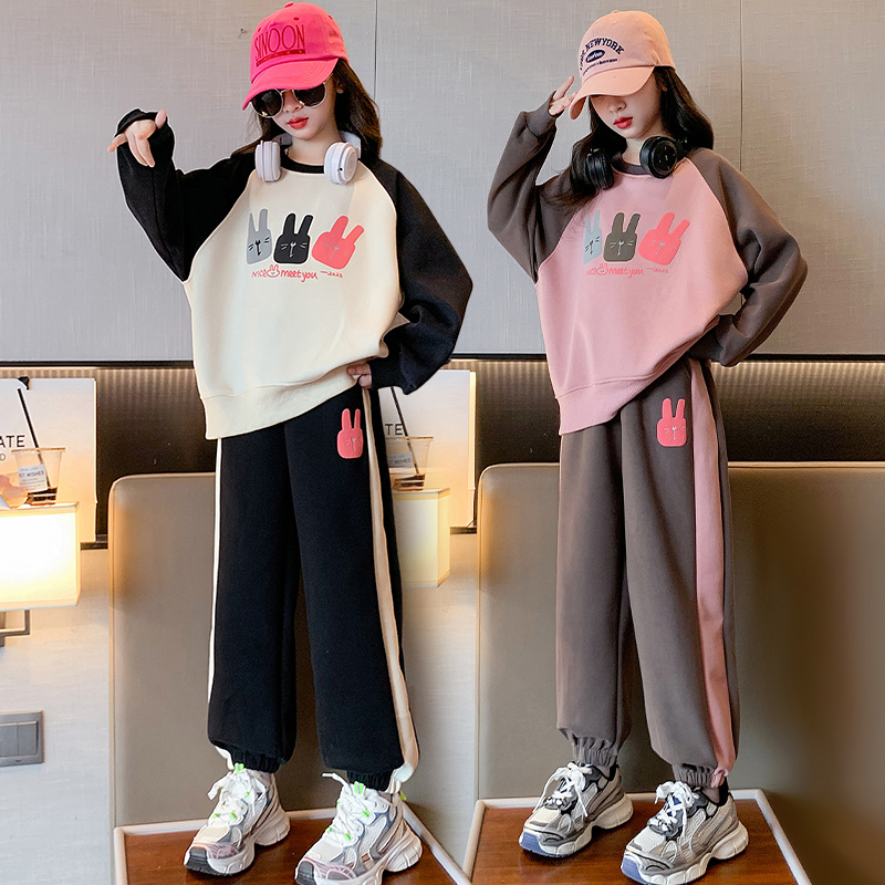 大女童装秋冬季套装女孩儿童网红洋气运动加绒冬款潮衣服8岁9时髦