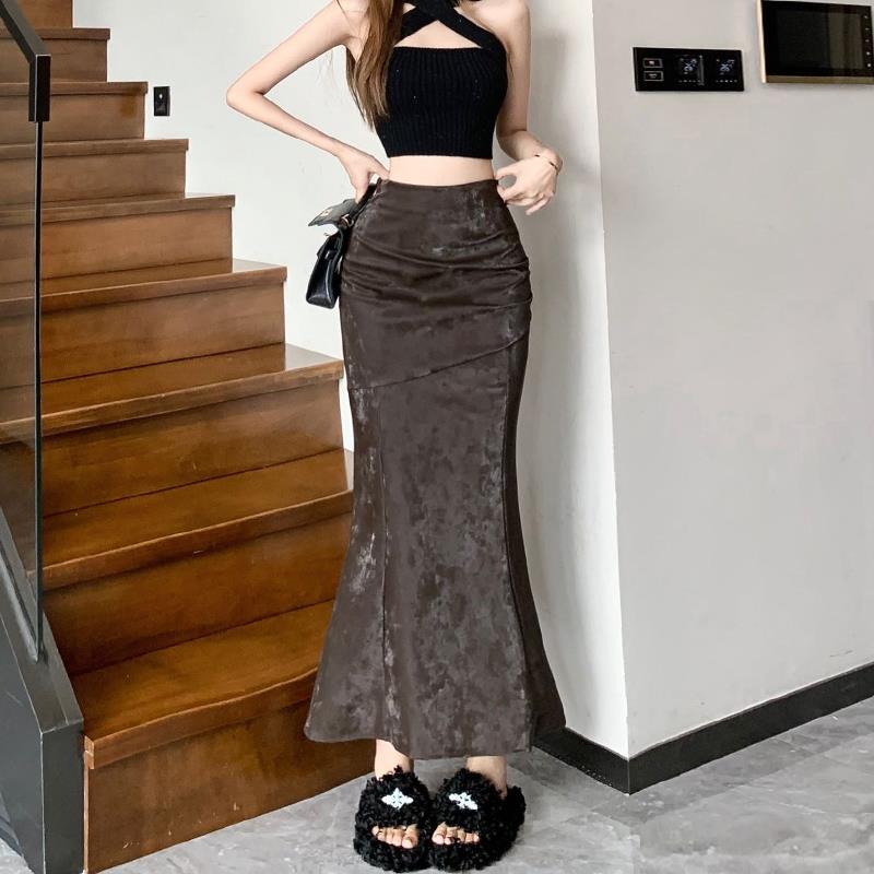 复古暗花鱼尾半身裙女秋冬新款高腰显瘦长长了法式气质a字包臀裙