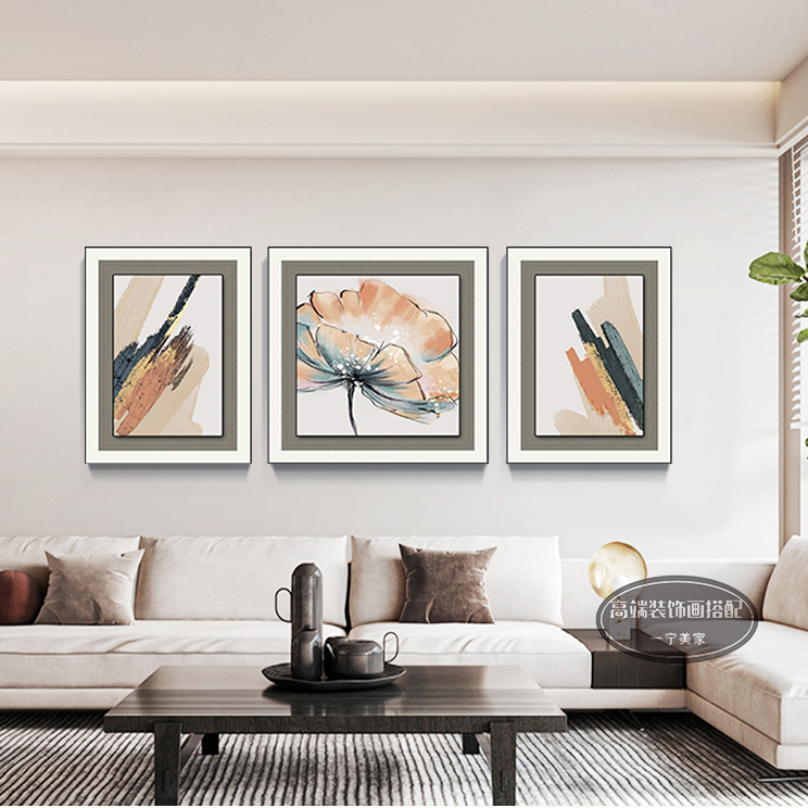 《且闻花开》现代简约客厅高档皮雕皮革烫金肌理沙发背景墙装饰画