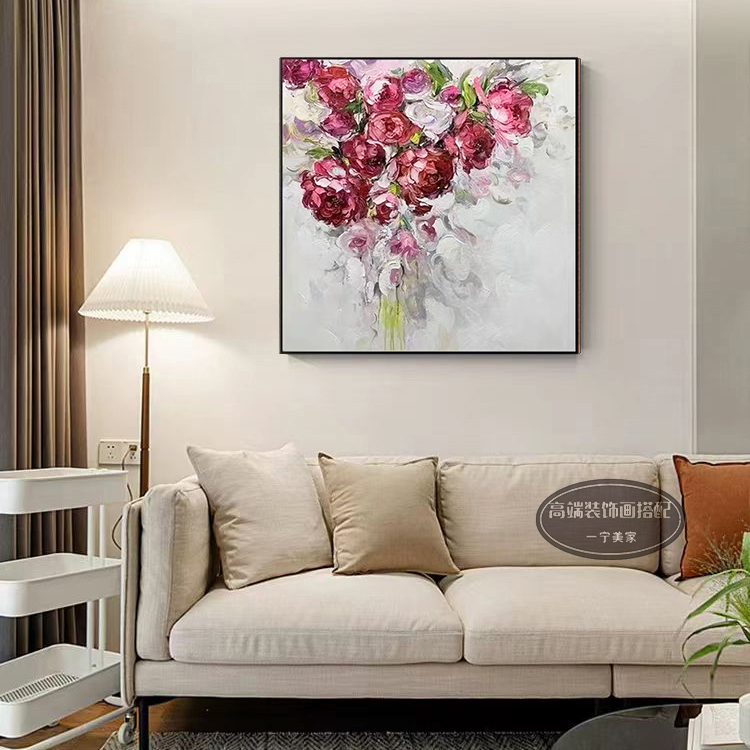 立体纯手绘油画客厅沙发背景墙装饰画现代简约餐厅挂画浪漫蔷薇