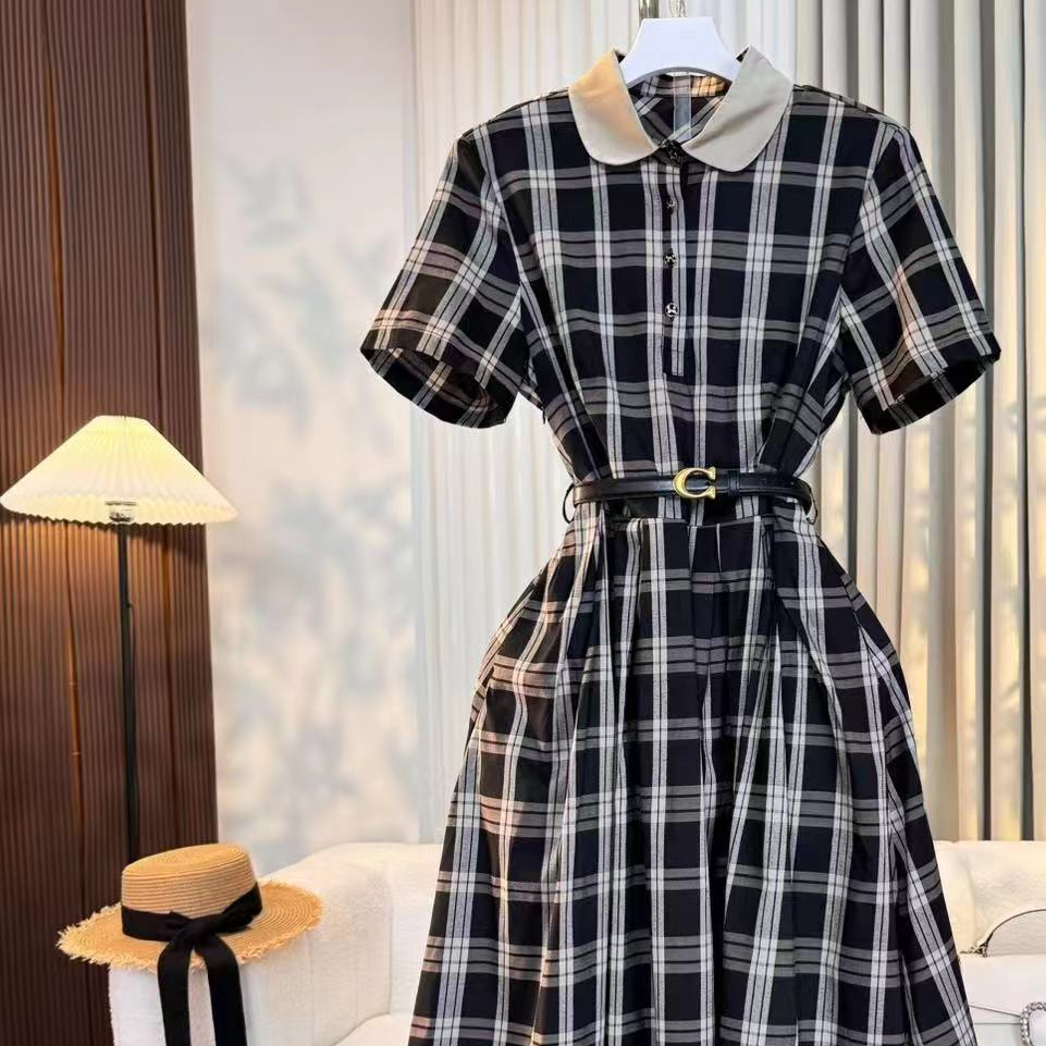 2024年夏季新款黑白格轻奢气质百搭连衣裙BH007