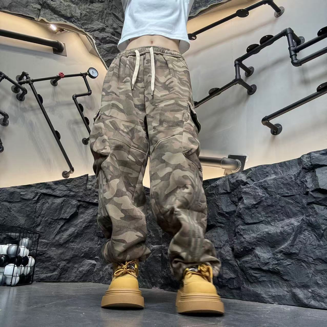 （二）十三姨迷彩工装裤新款直筒休闲长裤美式高街宽松阔腿女裤子