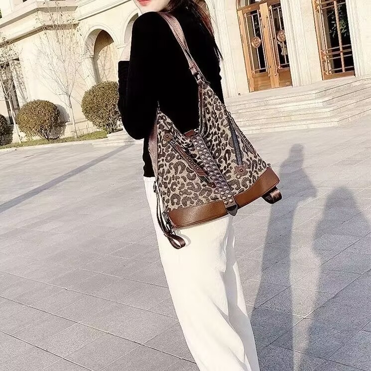 豹纹女士包包秋冬新款大容量百搭单肩包轻奢时尚背包休闲斜挎包