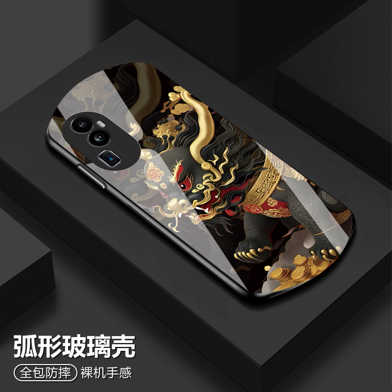 OPPO Reno10新款弧形玻璃壳聚财貔貅红色中国风防摔保护套
