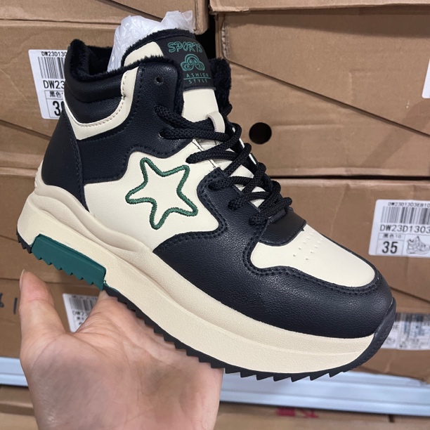 冬季1303加绒厚底皮面休闲女鞋23D