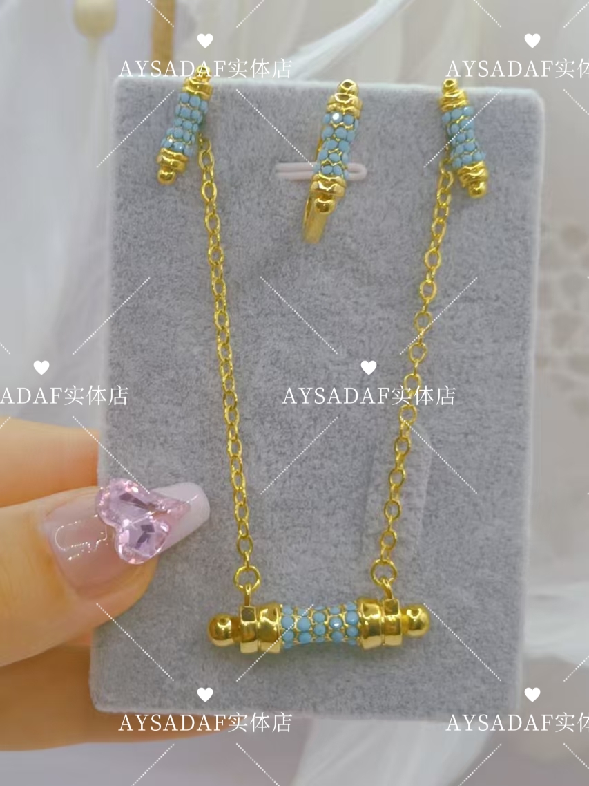 钛钢吊坠 可爱链子轻奢金色钛钢项链耳环女戒指素款坠链精致饰品
