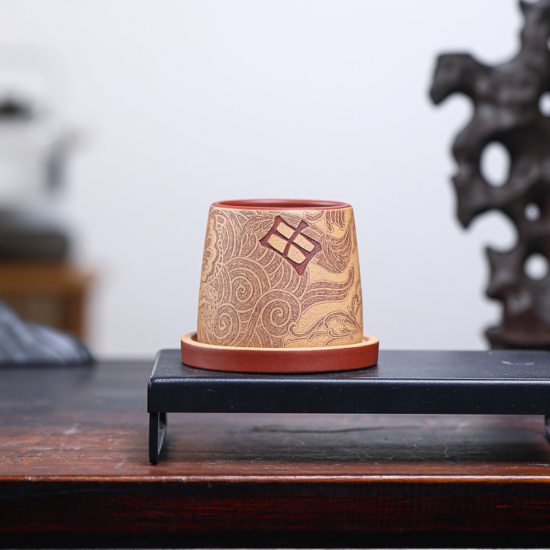 手工杯 | 宜兴紫砂  九斋《自由》转转杯主人杯微瑕款