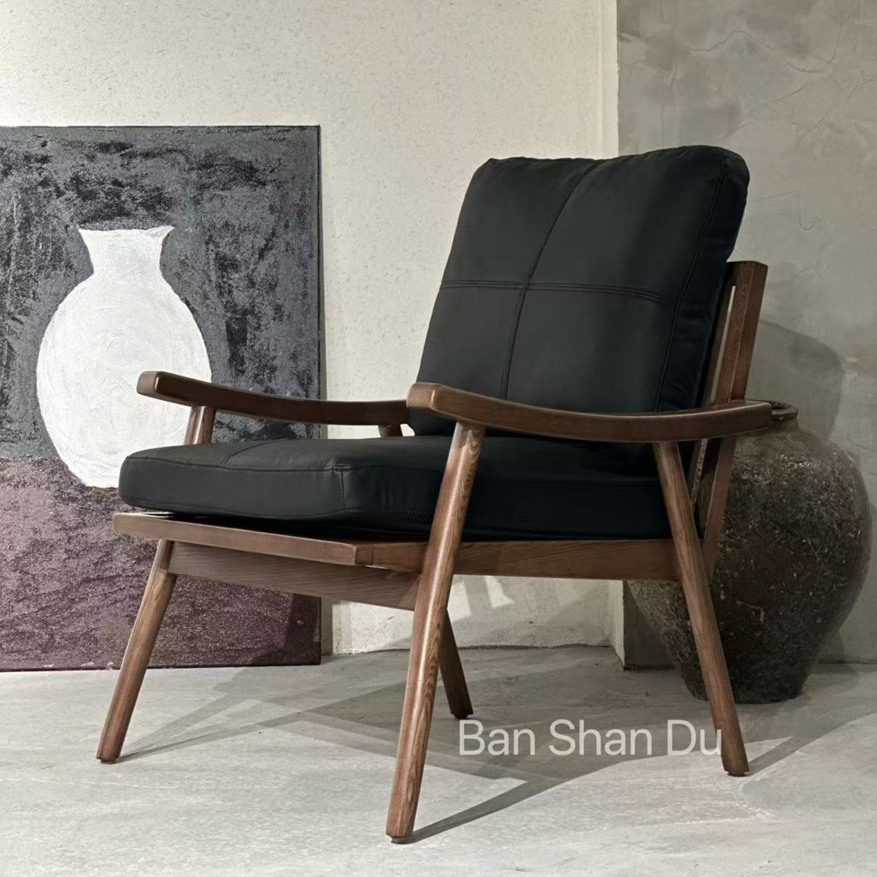 北美胡桃木休闲椅轻奢羽绒单人沙发椅设计师客厅卧室阳台单椅