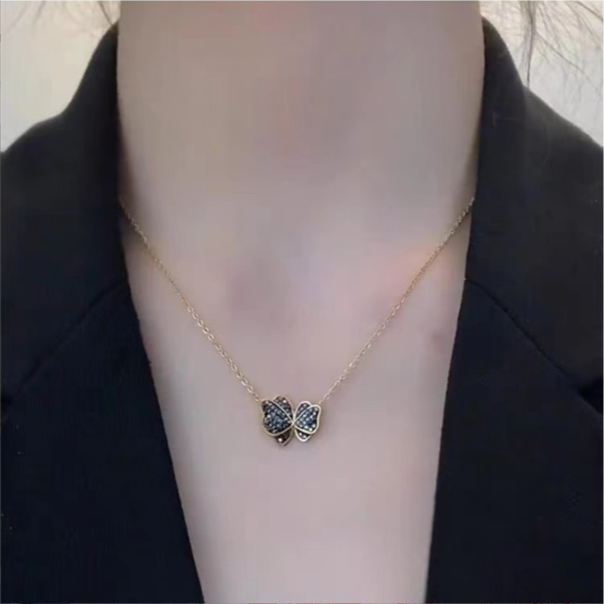 俪芭尚 钛钢项链 简约黑蝴蝶项链女轻奢小众设计气质百搭饰品