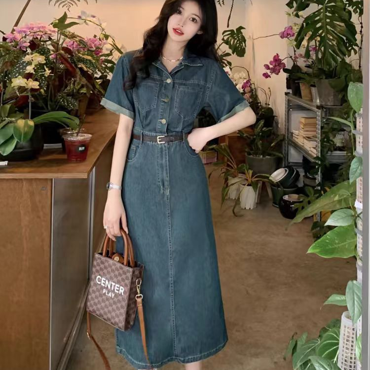 中长款复古牛仔裙百搭休闲半身裙时尚韩版修身牛仔裤女装连衣裙