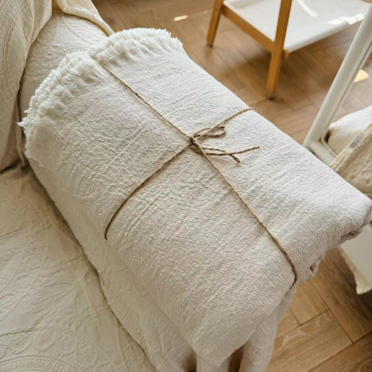 床盖  松弛感~ 诧寂风流苏款  原棉100棉 厚床单盖毯  自然风