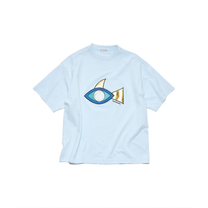 全新未使用 AcneStudios 卡通鱼字母印花短袖T恤 浅蓝色 TP020531