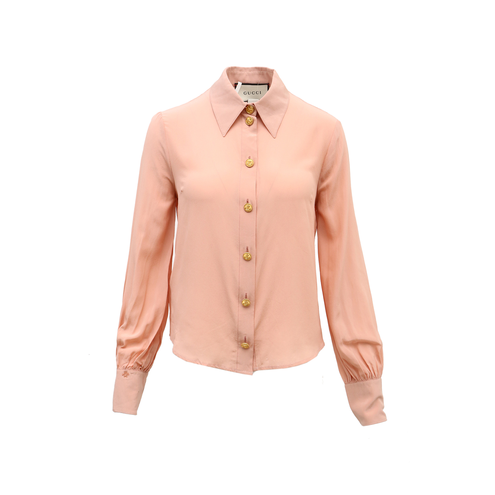 95新 GUCCI/古驰 609469金扣衬衫 粉红色 XS P231625337