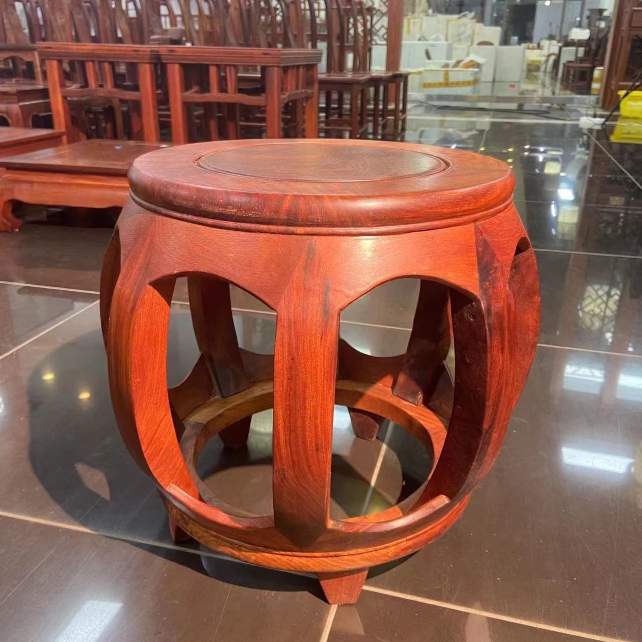 缅甸花梨家用简约中式鼓凳小鼓凳 尺寸：31*35