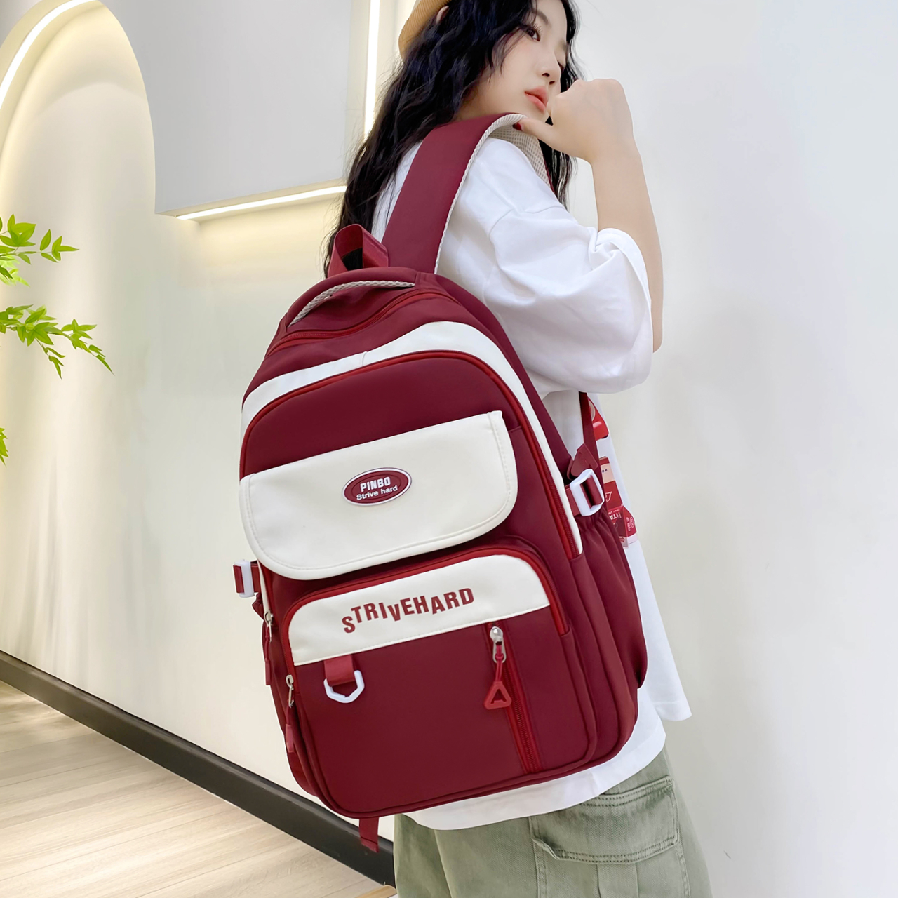 高中生大学生撞色休闲双肩背森系小清新轻便小学生背包时尚百搭包