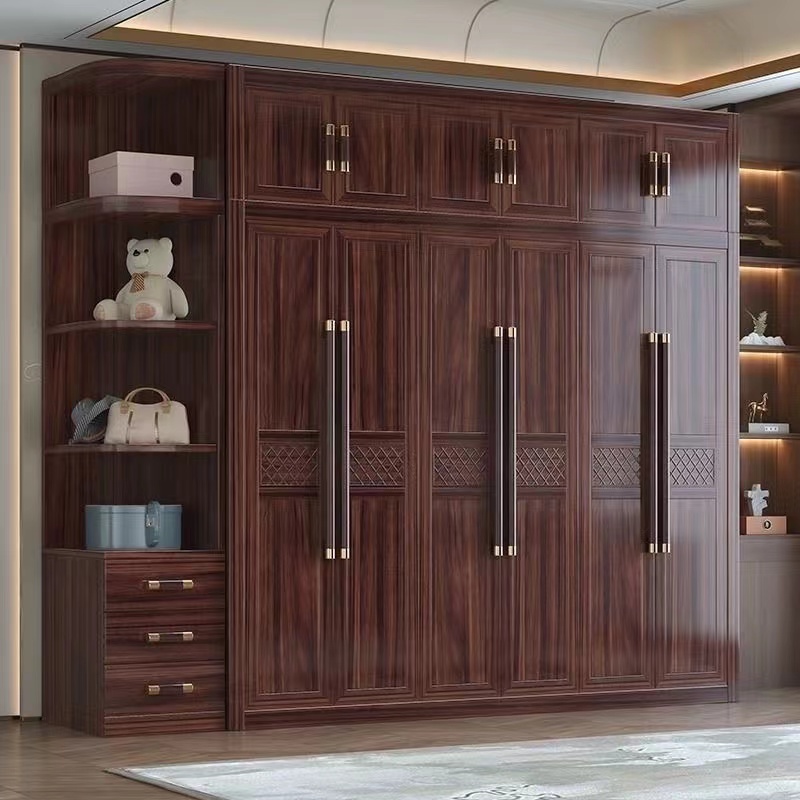 新中式实木衣柜乌金木对开门组合转角大衣橱收纳柜五六门卧室家具