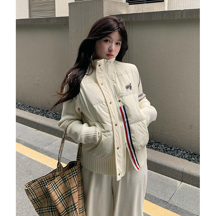 小香风百搭设计针织短款外套棉服女冬季新款米白色加厚高级感棉衣