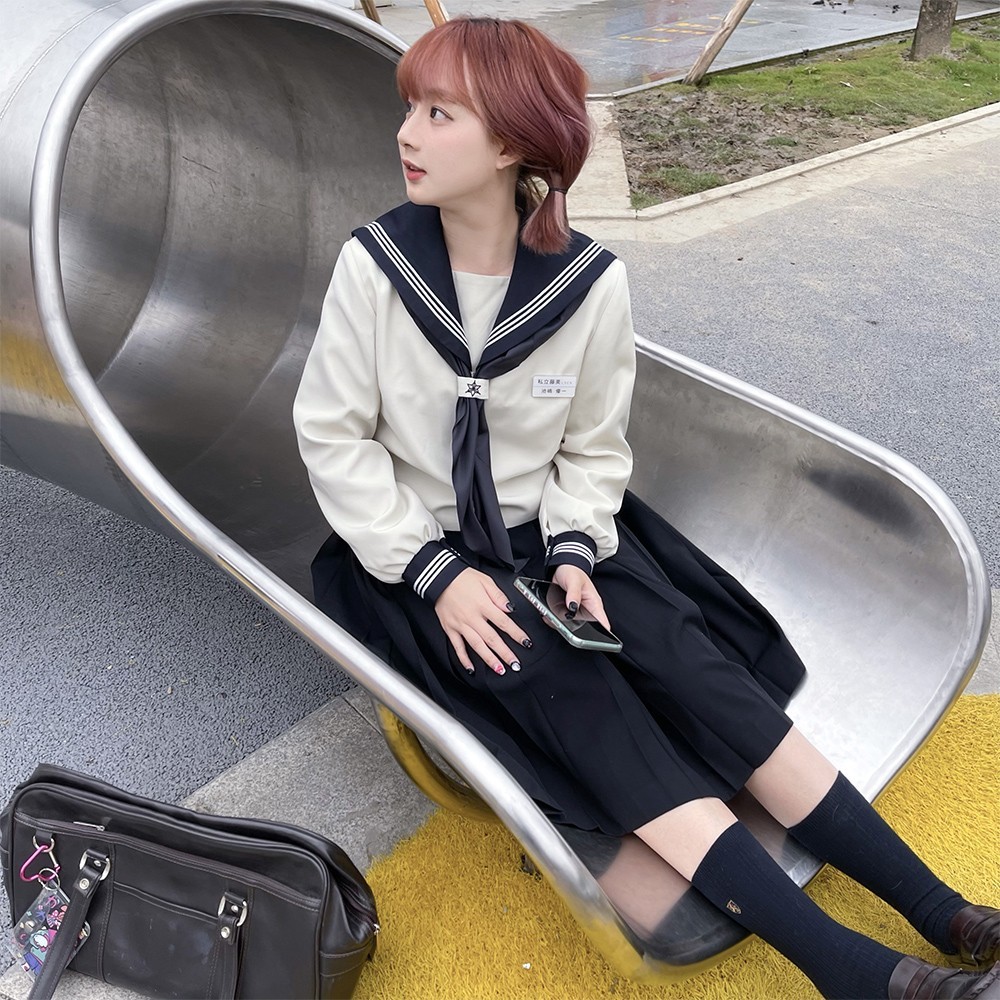 稻荷中御先稻荷原创JK制服水手服基础款白三本关东襟奶白色校供感