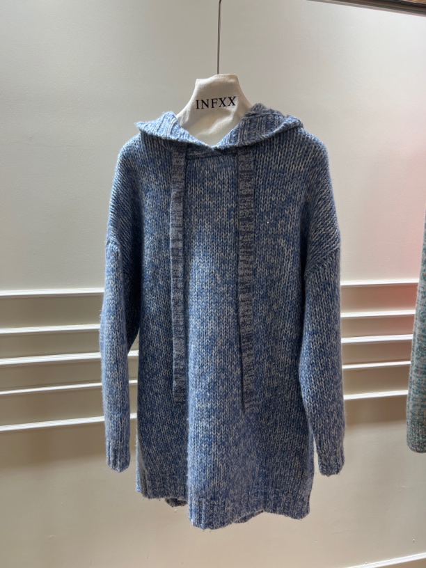 意大利进口纱线大帽衫外套连帽中长款