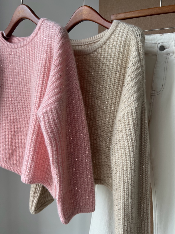 水钻山羊绒针织上衣百搭