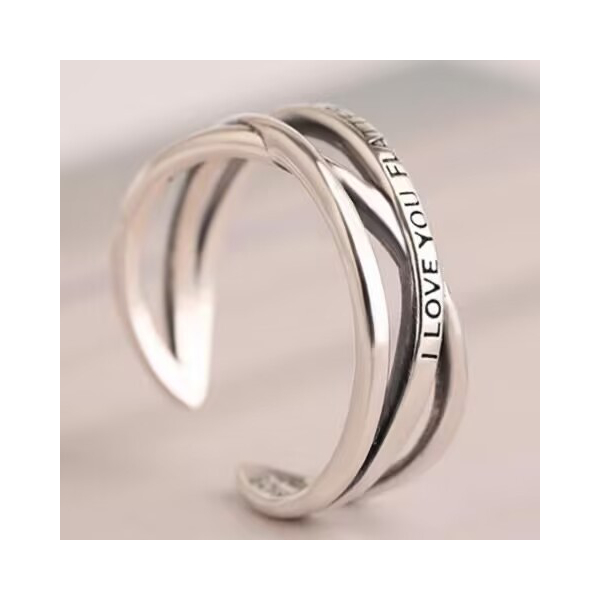 复古风开口可调节交织戒指ins日韩冷淡气质简约英文多层食指戒圈