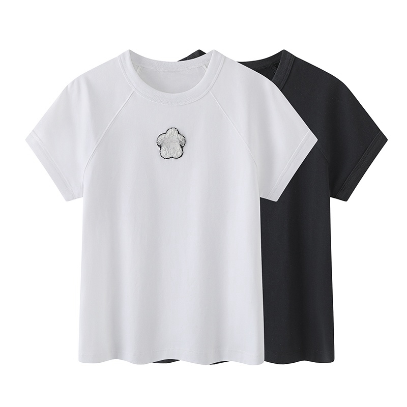 【Y2648】夏季新品简约百搭插肩袖圆领纯色短袖T恤女显瘦短款小上衣