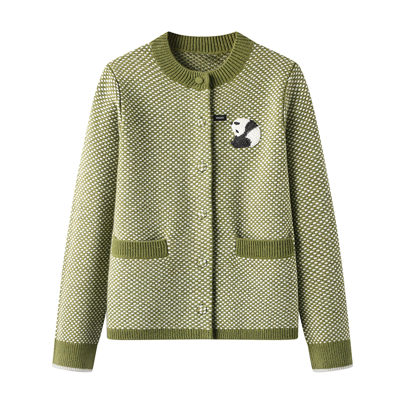 【Y2594】冬新款时尚百搭字母熊猫系列圆领长袖针织开衫毛衣外套女