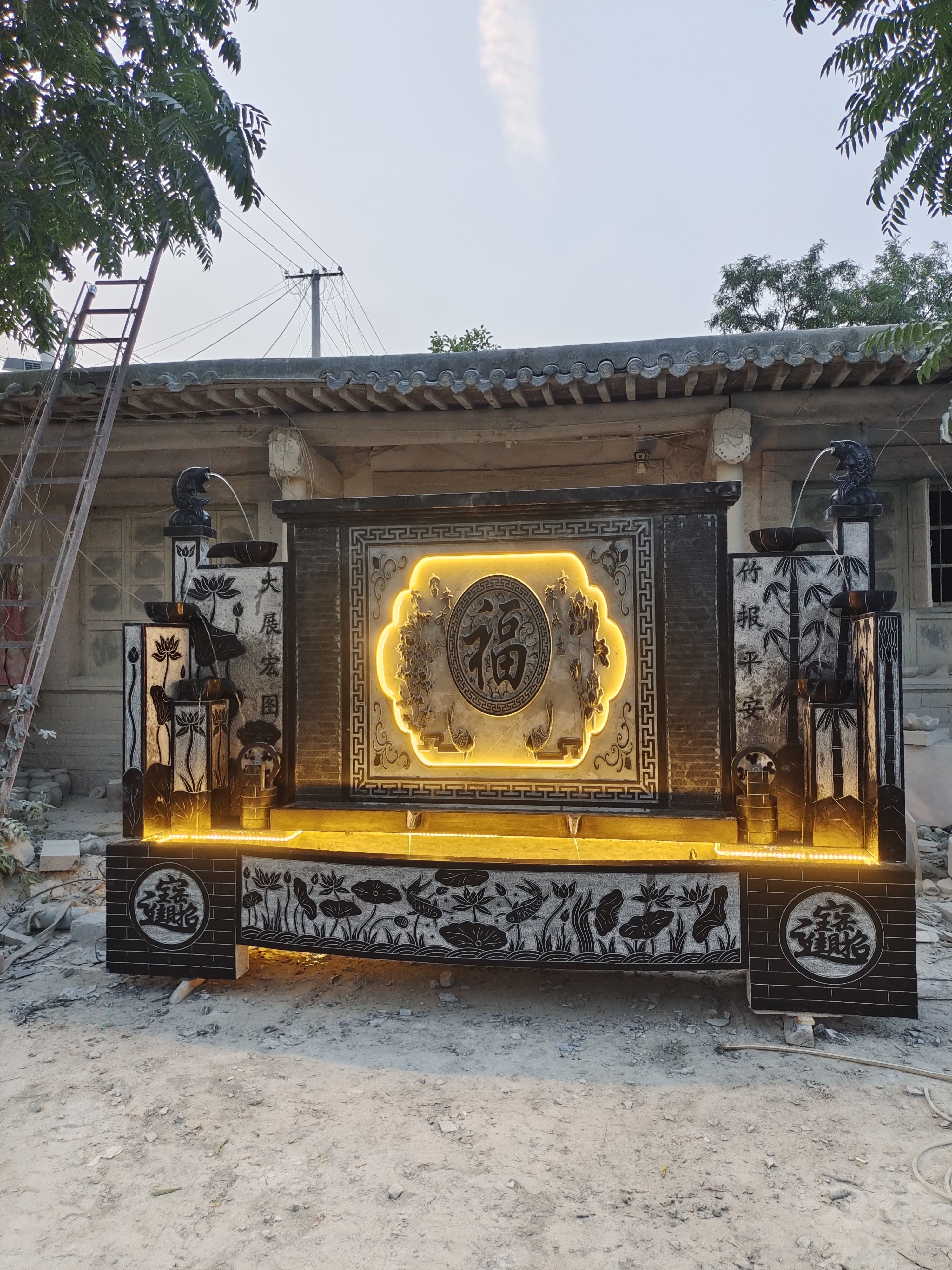 石雕天然青石材质流水景观摆件水幕墙影壁墙