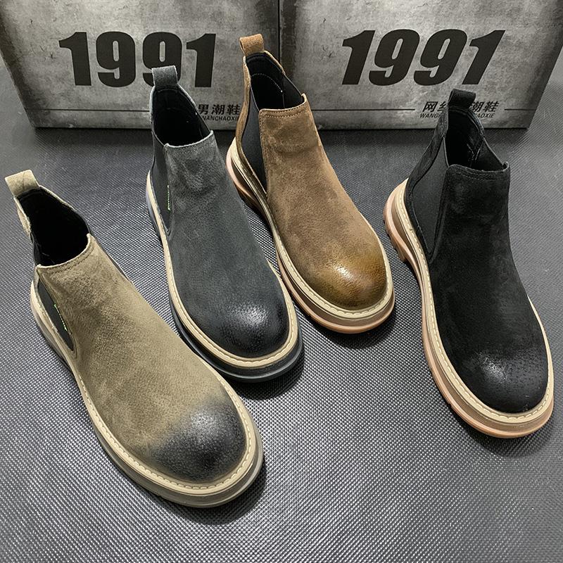 欧洲站秋季款马丁靴男潮英伦风百搭复古韩版高帮工装靴一脚蹬男靴