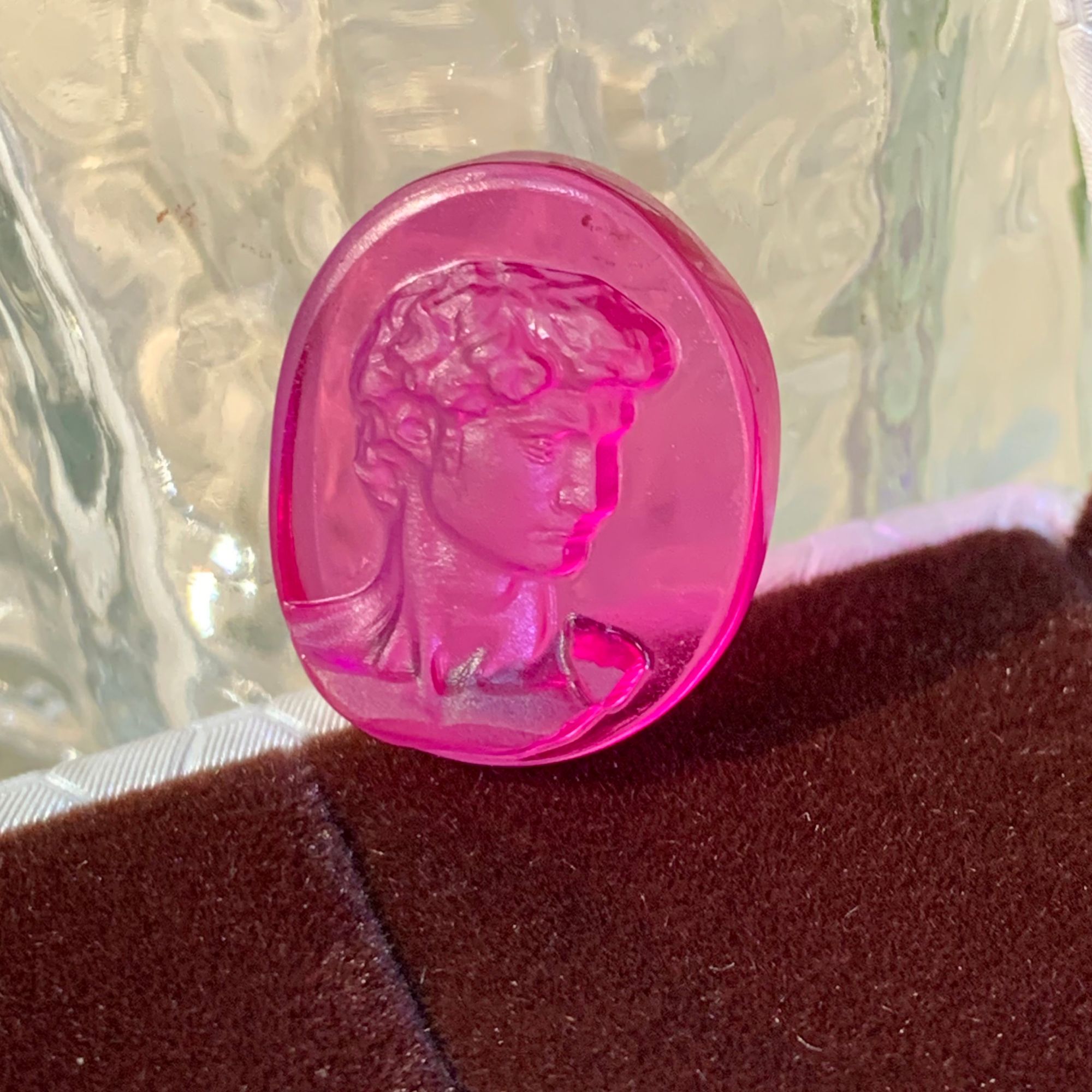 培育蓝宝石精工雕刻件 玫红色大卫吊坠小摆件