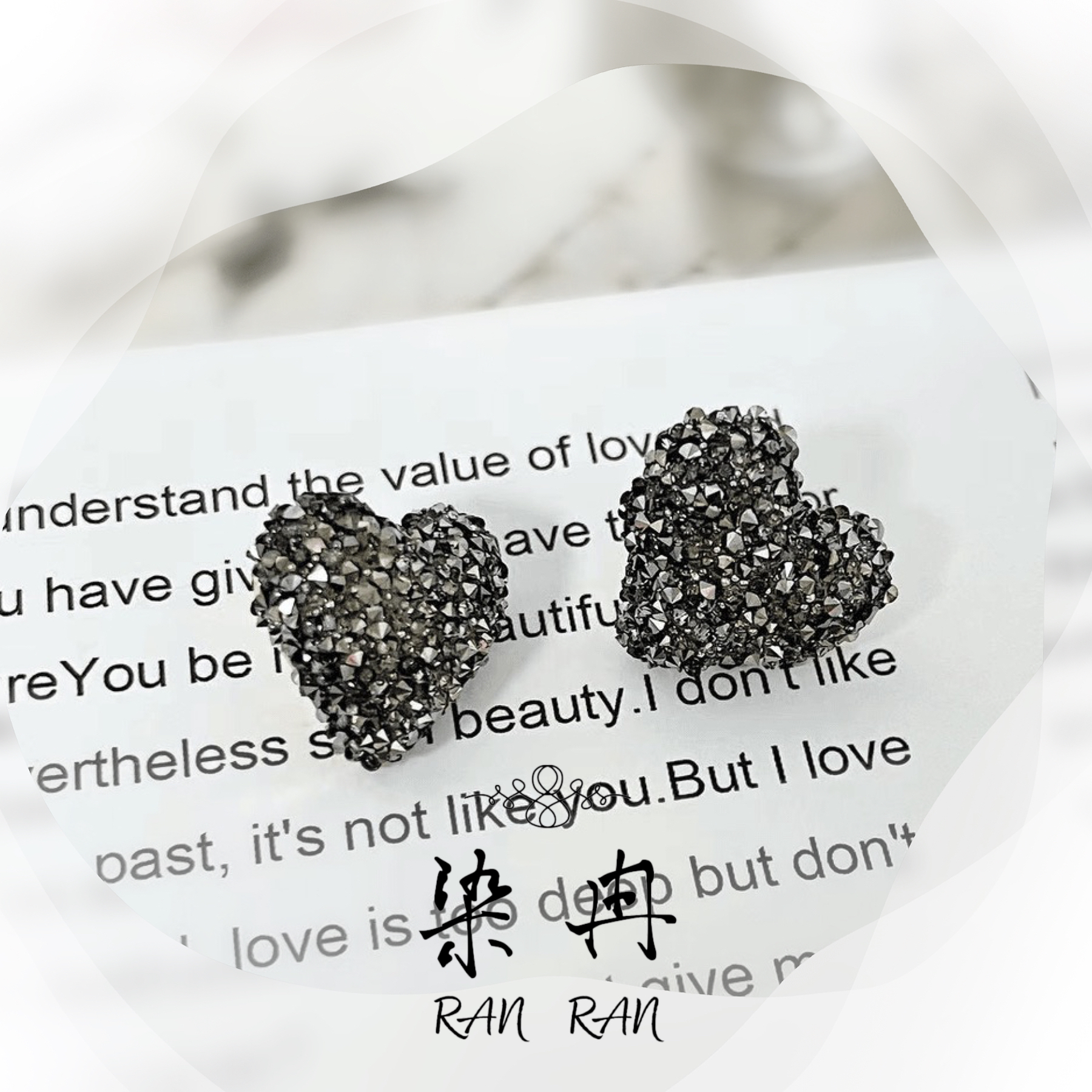 染冉 铜合金仿水晶耳饰 【暗夜氛围】银黑色韩版镶嵌镶精美F-013