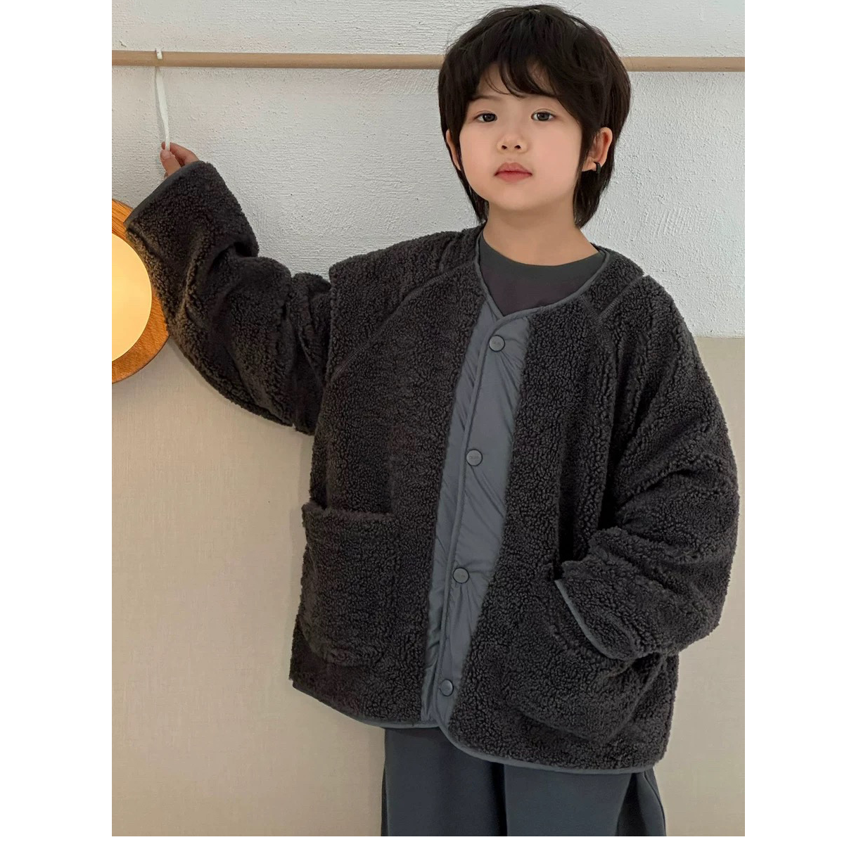 【亲子装】男女童冬装两面穿外套儿童冬季毛毛衣三防夹克加厚棉袄