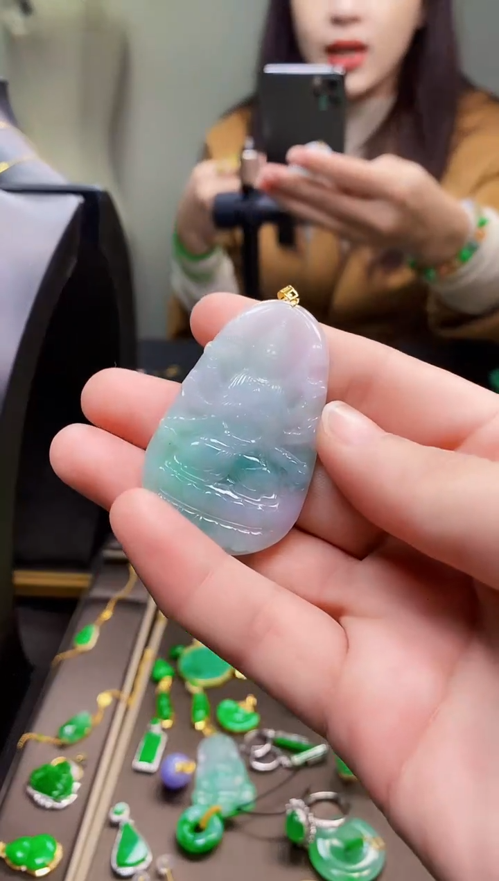 【闪购商品】定制翡翠18K金镶嵌观音