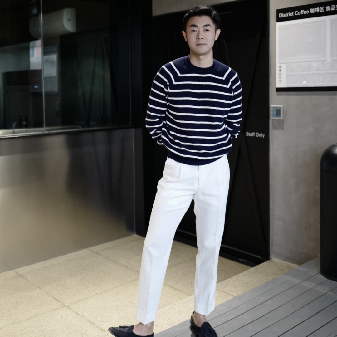 意式优雅高腰纯棉针织衫 清爽百搭时尚精梳棉坑条条纹针织衫套头