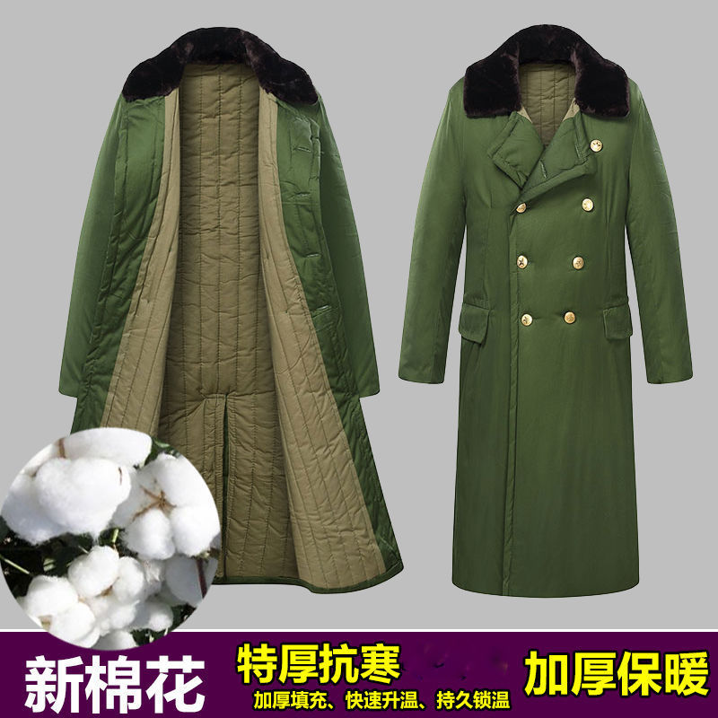 军绿色棉大衣男冬季加绒加厚防寒保暖劳保大衣绿色长款过膝棉大衣