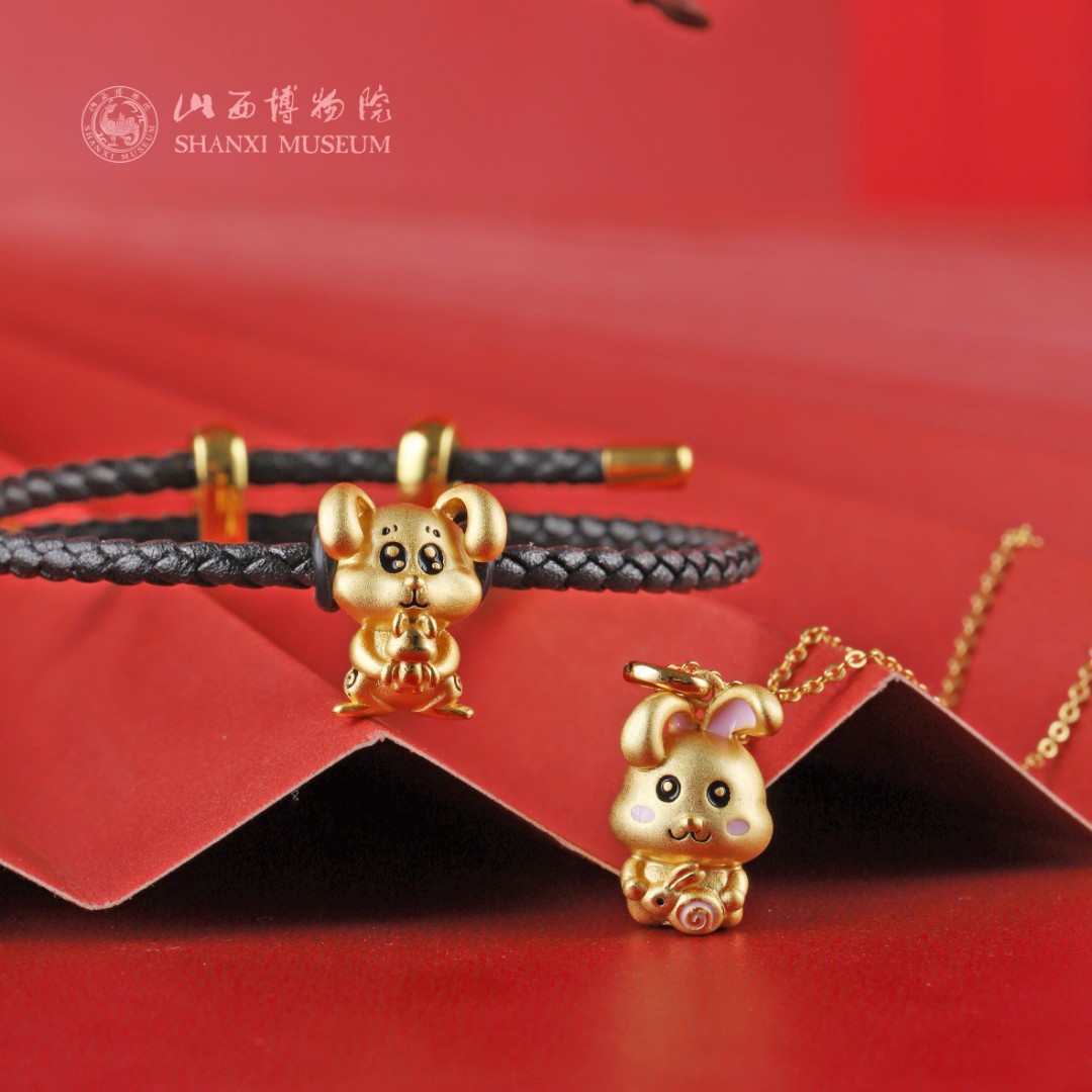 925银银制品 山西博物院生肖兔手链铜镀金项链银镀金博物馆文创