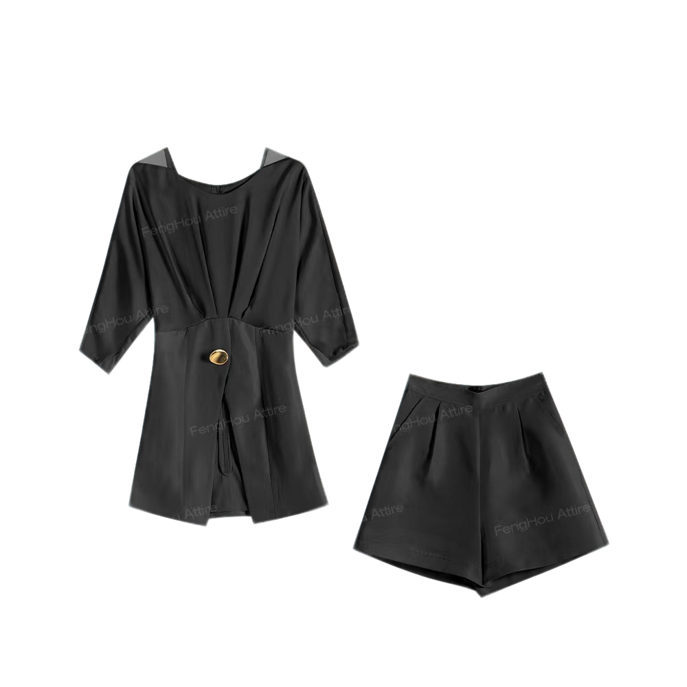 2025新款【四季青小封家轻奢】气质设计感收腰短裤套装870659