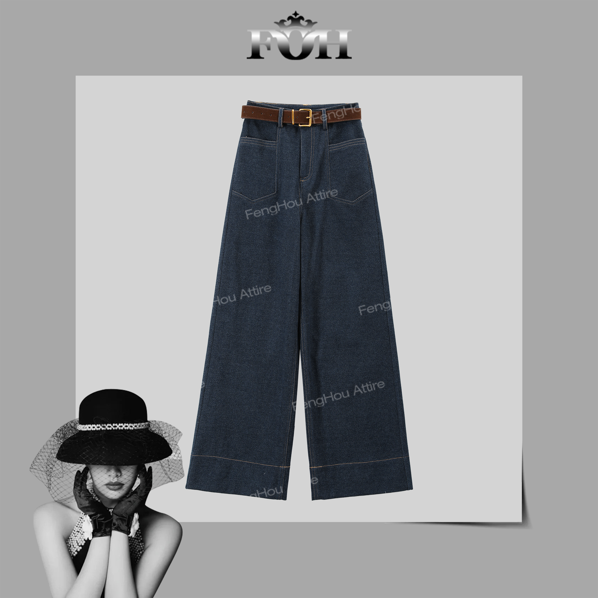 【封后轻奢设计】2024冬季新款复古老钱风加厚直筒休闲裤8862128