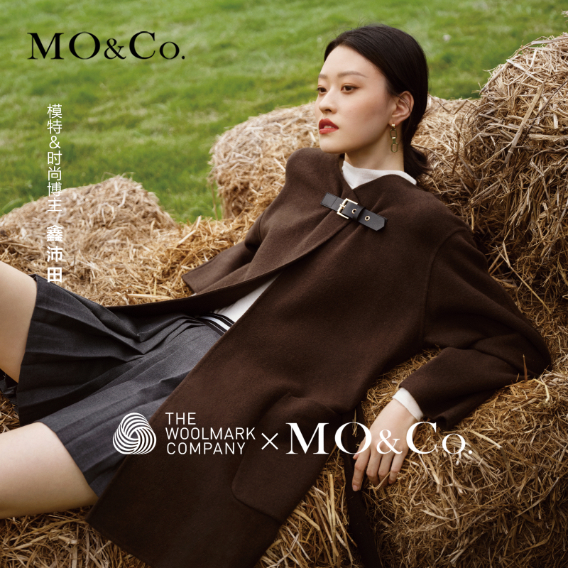 MOCO秋撞色橡筋织带中腰百褶裙半身裙辣妹风MBC3SKTK01