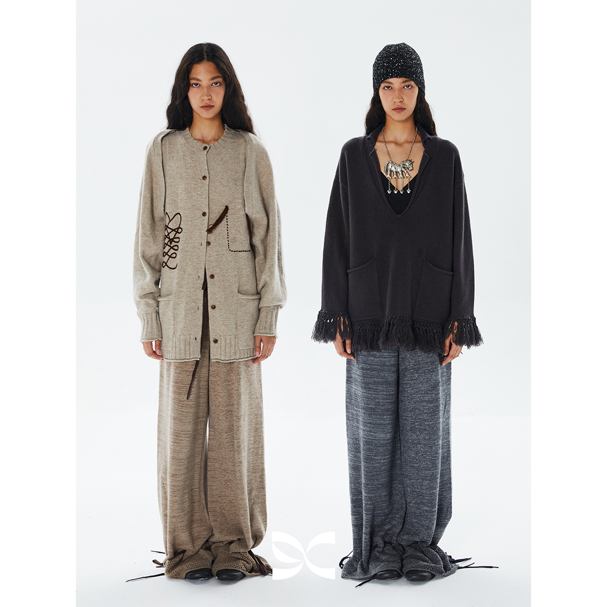 square cricle方圆 镂空绣花脚口穿绳松紧腰舒适针织长裤