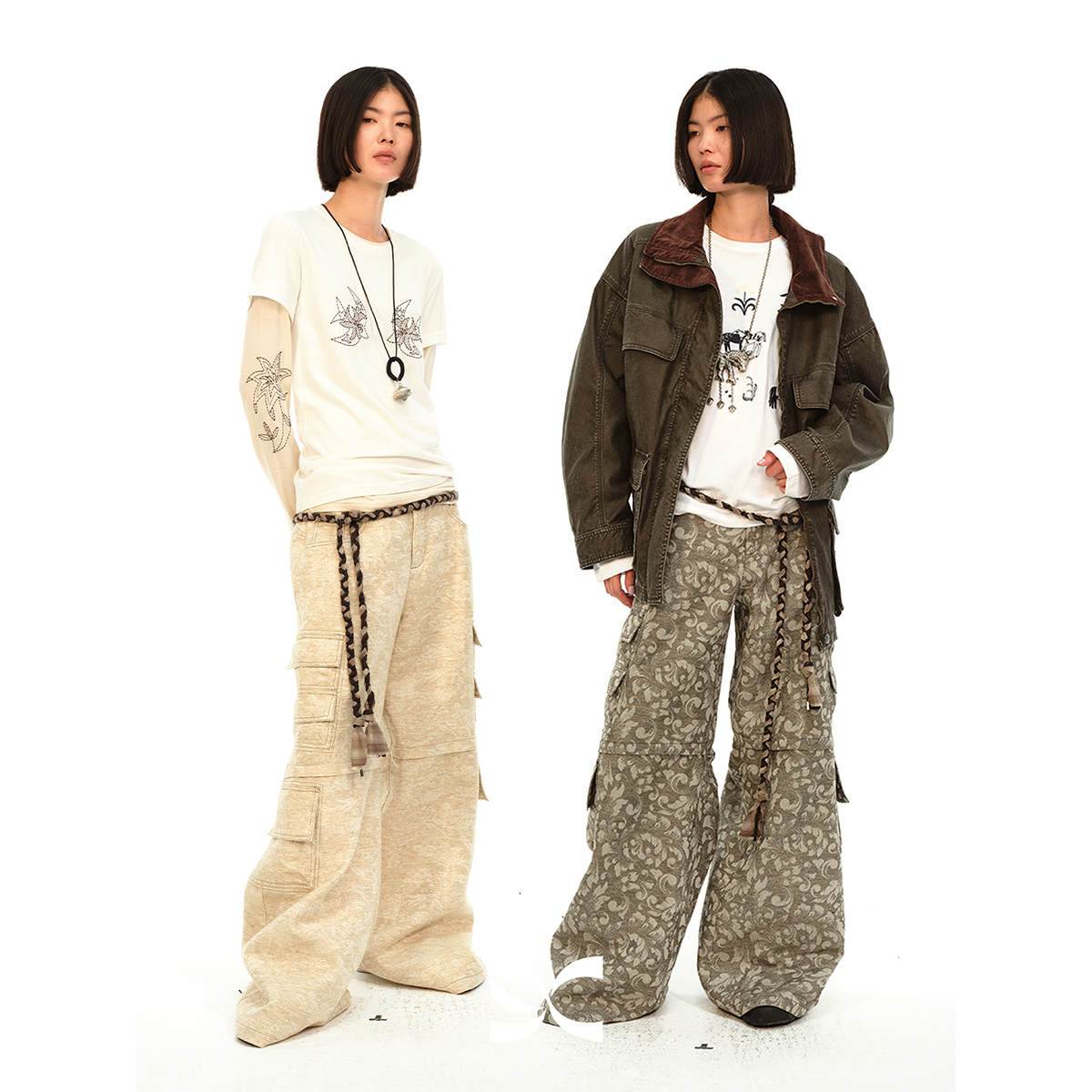 【卢昱晓同款 】square circle方圆提花直筒休闲美式多口袋工装裤