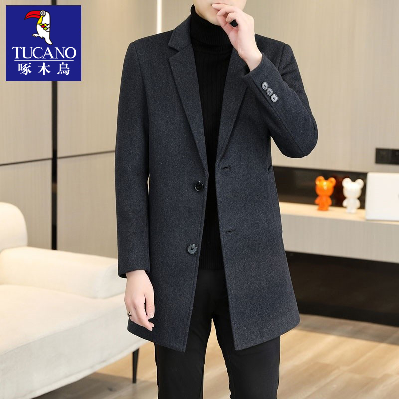 啄木鸟春秋冬季羊毛呢子大衣中长款风衣休闲2022新款男士毛呢外套