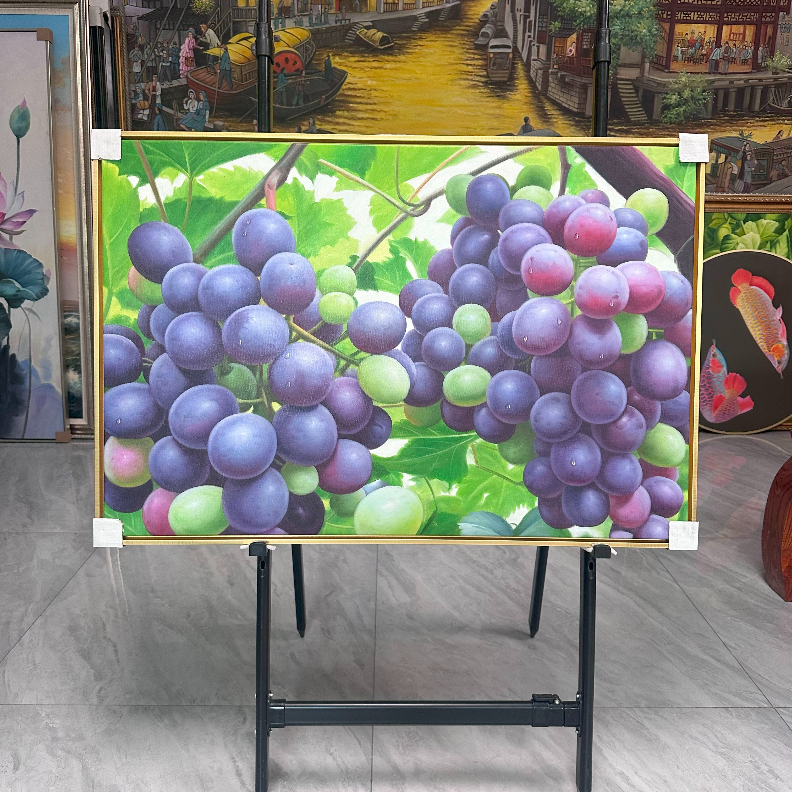 【长和安】纯手手绘油画绘画·多子多福·餐厅沙发挂画·现代轻奢-葡萄