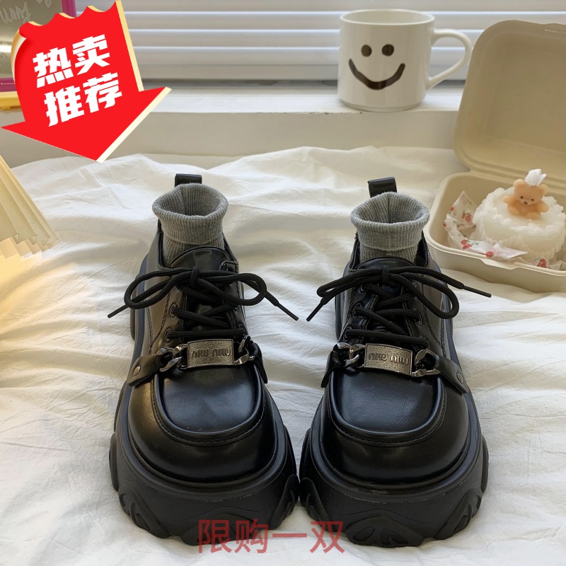 大东薇软皮2023新款春季大头小皮鞋女厚底网红乐福鞋复古百搭英伦
