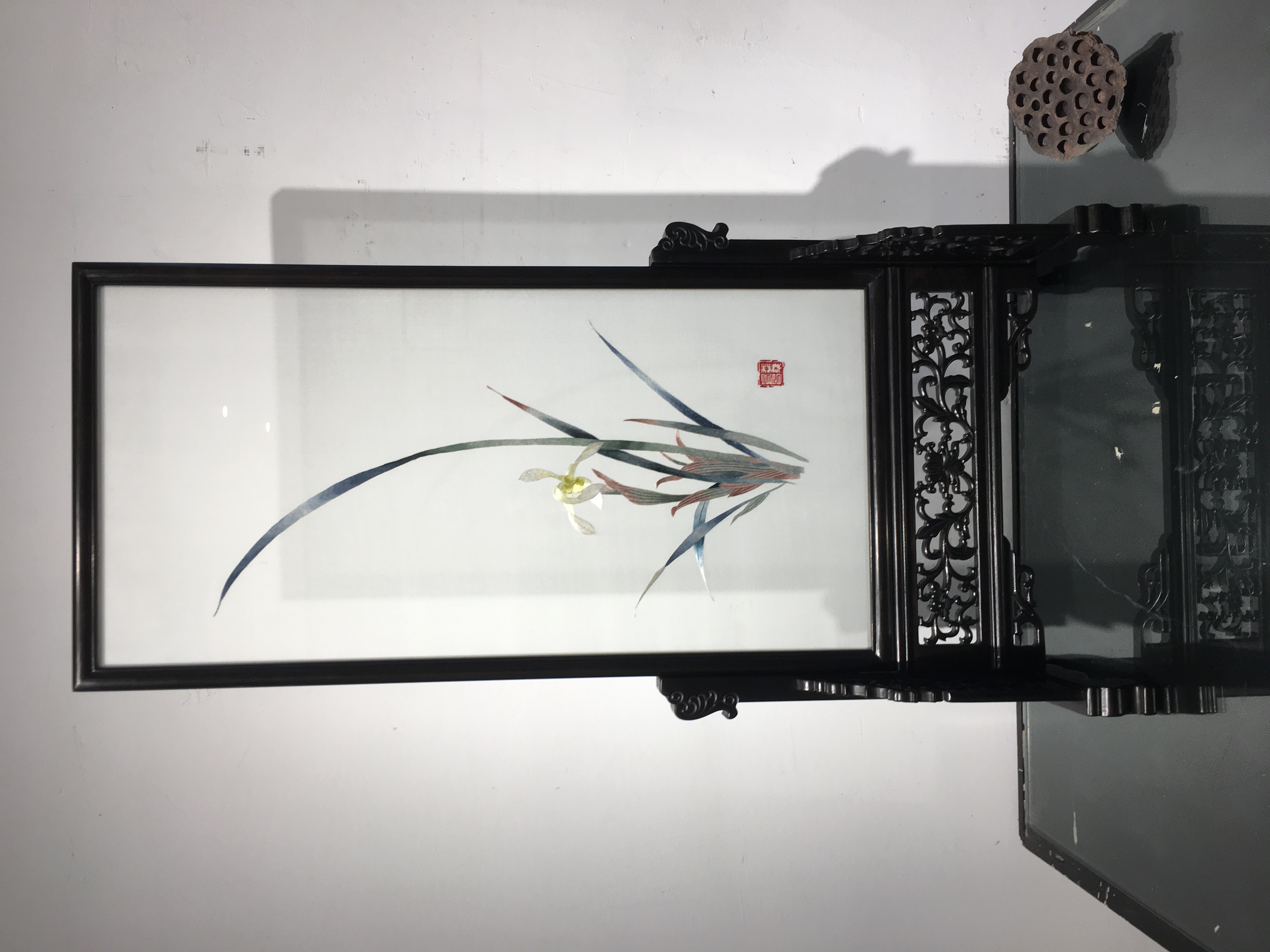 苏绣精品兰花大尺寸摆件纯手工刺绣艺术摆台君子兰中式新中式摆设