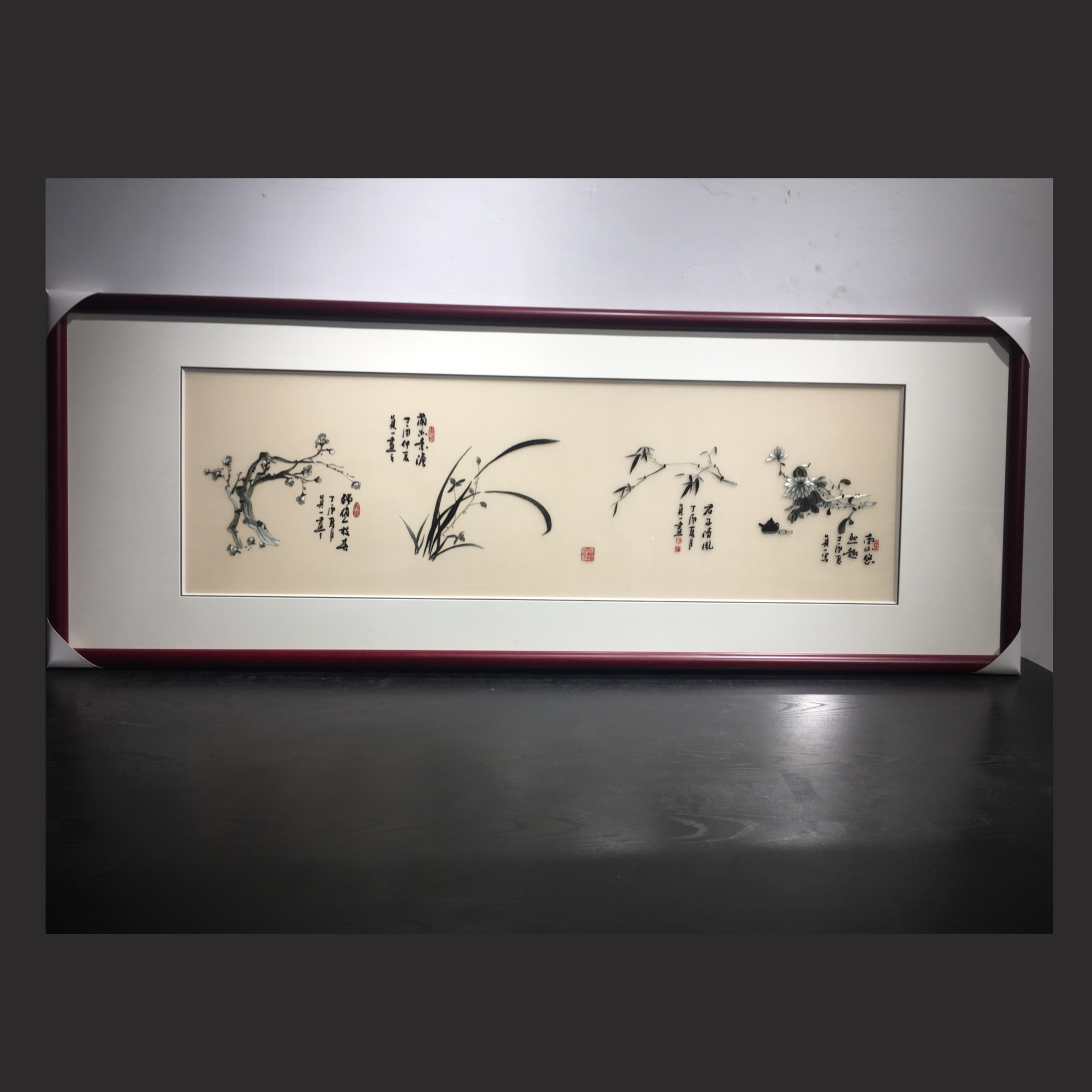苏绣客厅书房挂画梅兰竹菊花中四君子适合新中式中式等家居装饰