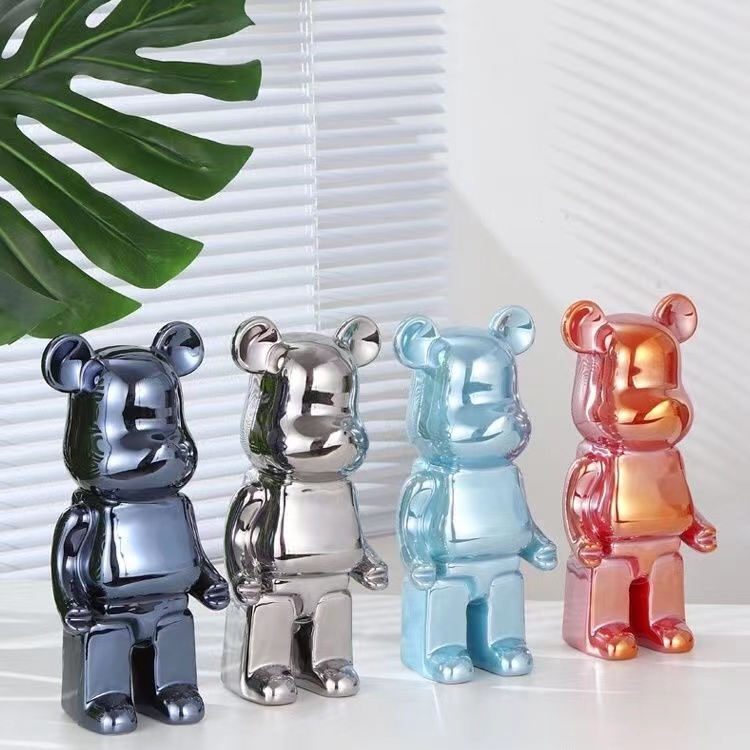 28CM陶瓷电镀小熊摆件创意卡通软装饰品现代电视柜酒柜高档装饰品